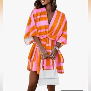 Pink and Orange color block dress